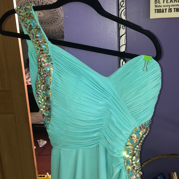 Light Blue One Shoulder Prom Dress - Picture 3 of 8